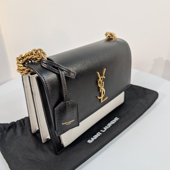 Yves Saint Laurent (YSL) Sunset Black and White Calfskin Shoulder Bag - Picture 2 of 16